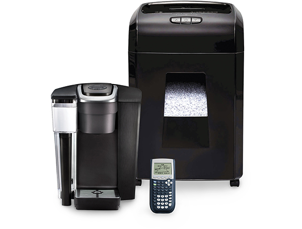 Coffee maker, shredder and calculator