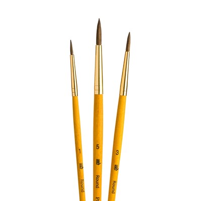 Princeton RealValue Short Handle Mixed Media Natural Camel Round Brush Set, 3/Set, 6 Sets/Bundle (PBXPR9100-6)