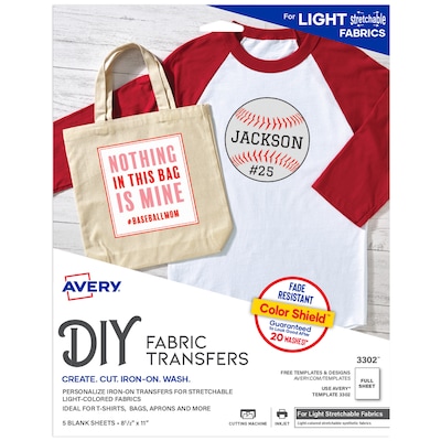 Avery Stretchable Heat Iron On Transfer Paper for Light Fabrics, 8.5 x 11 (3302)