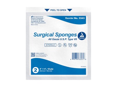 Dynarex 2" Sterile 12-Ply Sponge, 25/Pack, 24 Packs/Carton (3343)