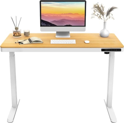 Uncaged Ergonomics Rise Up Essential Electric Standing Desk, 23.6 x 47.2, Maple Desktop/White Fram