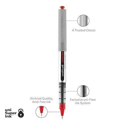 uni-ball Vision Rollerball Pens, Fine Point, 0.7mm, Red Ink (60139)