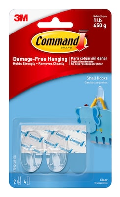 Command Small Hooks, 1 lb., Clear, 2/Pack (17092CLR-ES)
