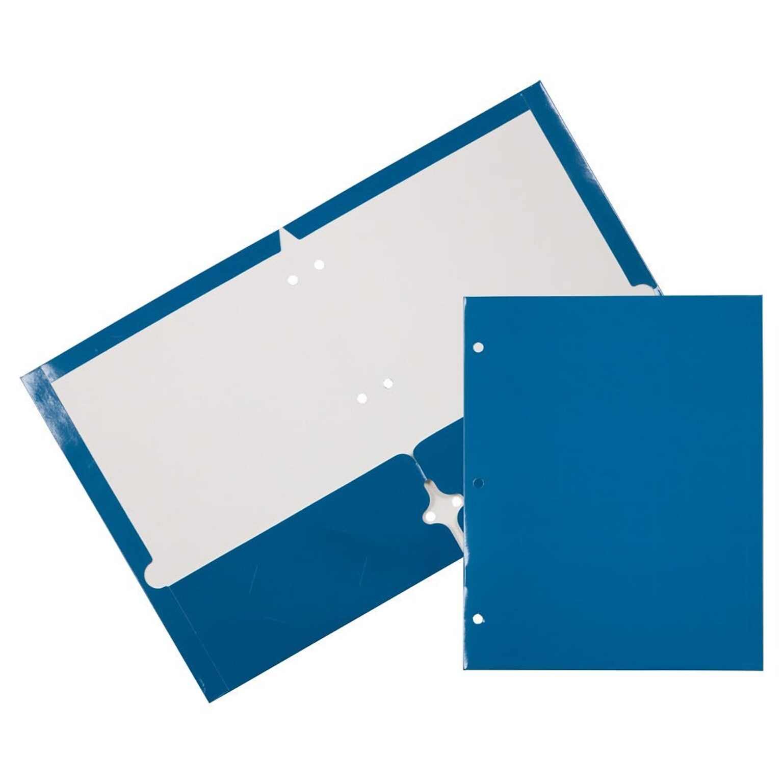 JAM Paper Laminated Glossy Glossy 3-Hole Punched 2 Pocket Cardstock Folder, Blue, 25/Pack (385GHPBUD)