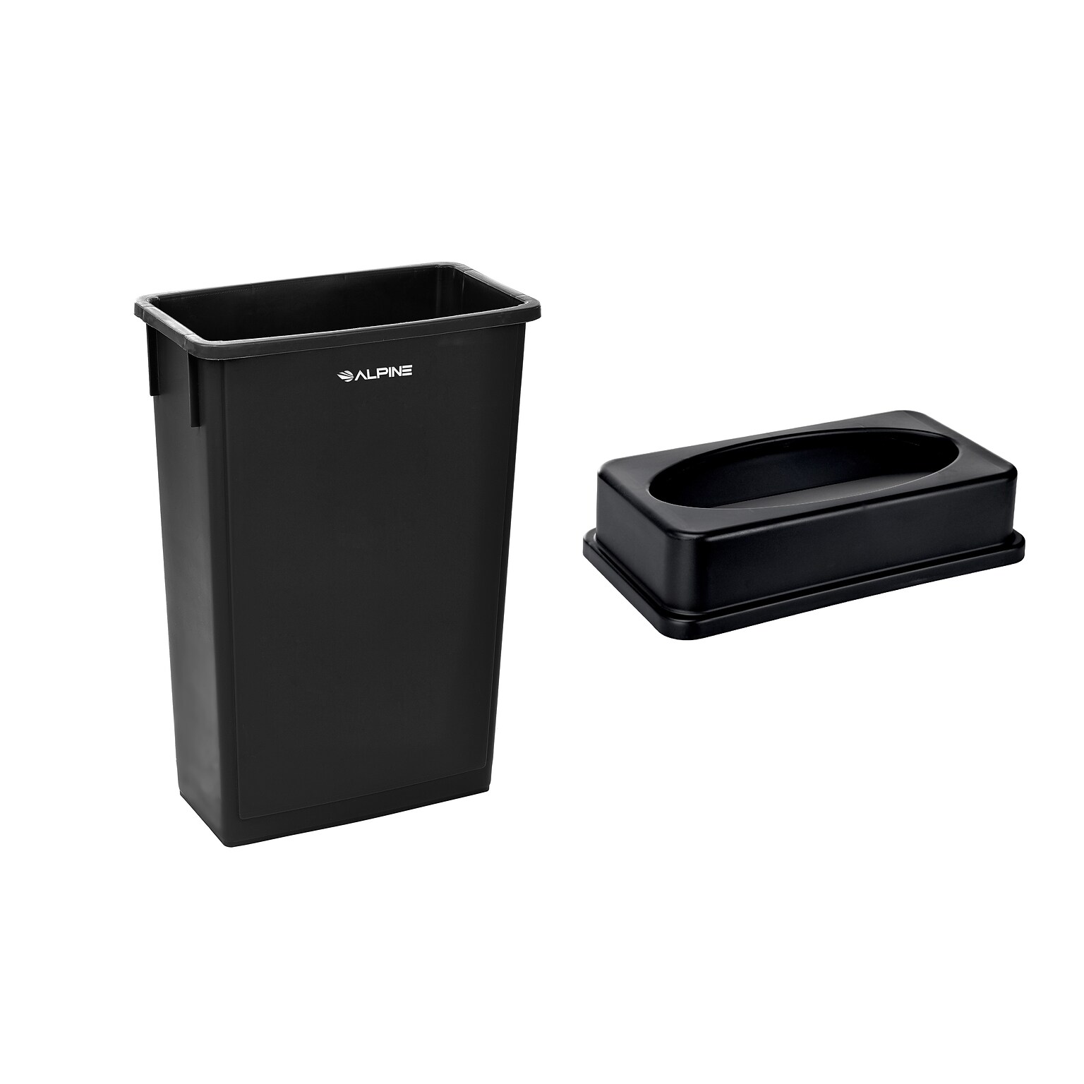 Alpine Industries Plastic Indoor Slim Commercial Trash Can with Lid, 23 Gallon, Black (477-BLK-PKG1)