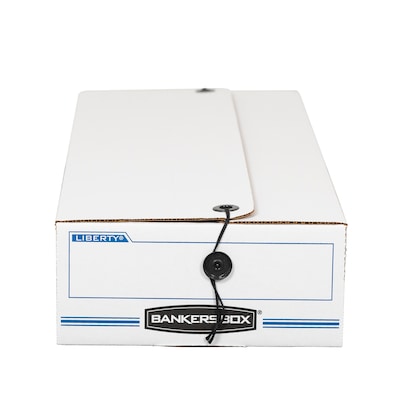 Bankers Box Liberty Corrugated File Box String and Button Box, Check Size, White/Blue (4662401)