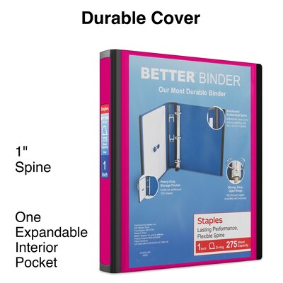 Staples® Better 1" 3 Ring View Binder with D-Rings, Pink (13568-CC) |  Quill.com