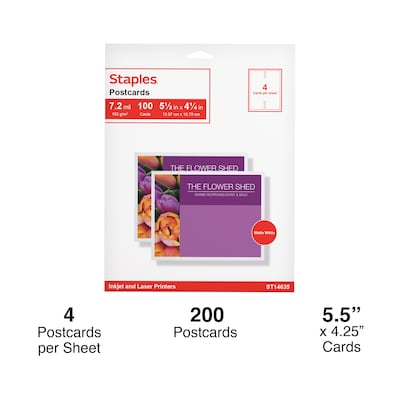 Staples® Matte Postcards, 5.5 x 4.25, White, 200/Box (12496)