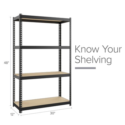 Space Solutions 1000 Riveted Steel Shelving 4-Shelf Unit, 12" x 30" x 48", Black (22540)