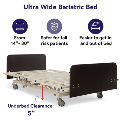 Medacure Ultra Wide Electrical Bariatric Hospital Bed w/ 36" Foam Mattress, 8 Function Hand Pendant, Maple (MC-SLB48XMP)