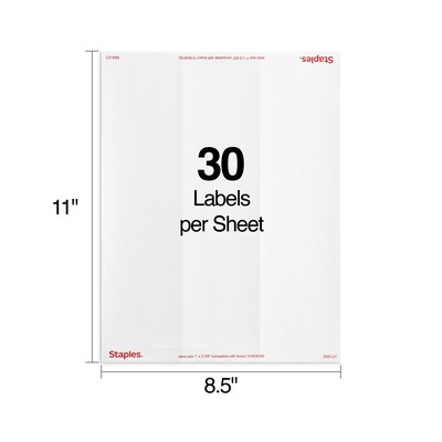 Staples® Laser/Inkjet Address Labels, 1 x 2 5/8, White, 30 Labels/Sheet, 25 Sheets/Pack, 750 Sheet