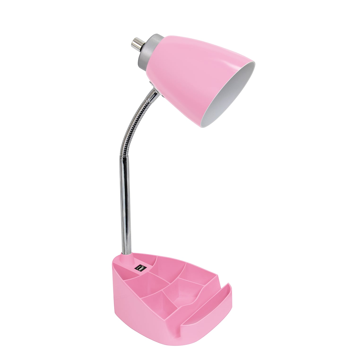 Creekwood Home Sleek Essentials 18.5 Flexible Coordinating Desk Lamp with USB Port and Storage, Pink (CWD-1004-PN)