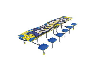 AmTab Ocean Waves Mobile Cafeteria Table w/ 12 Stools, 35" x 145", Assorted Colors (MSOWT1212)