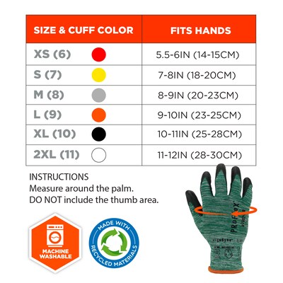 Ergodyne ProFlex 7002-ECO Recycled PU Coated Gloves, 15 Gauge, Green, X-Small (10561)