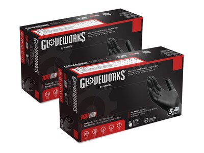 Gloveworks GPNB Nitrile Industrial Grade Gloves, Medium, Powder/Latex Free, Black, 100/Box, 10 Boxes