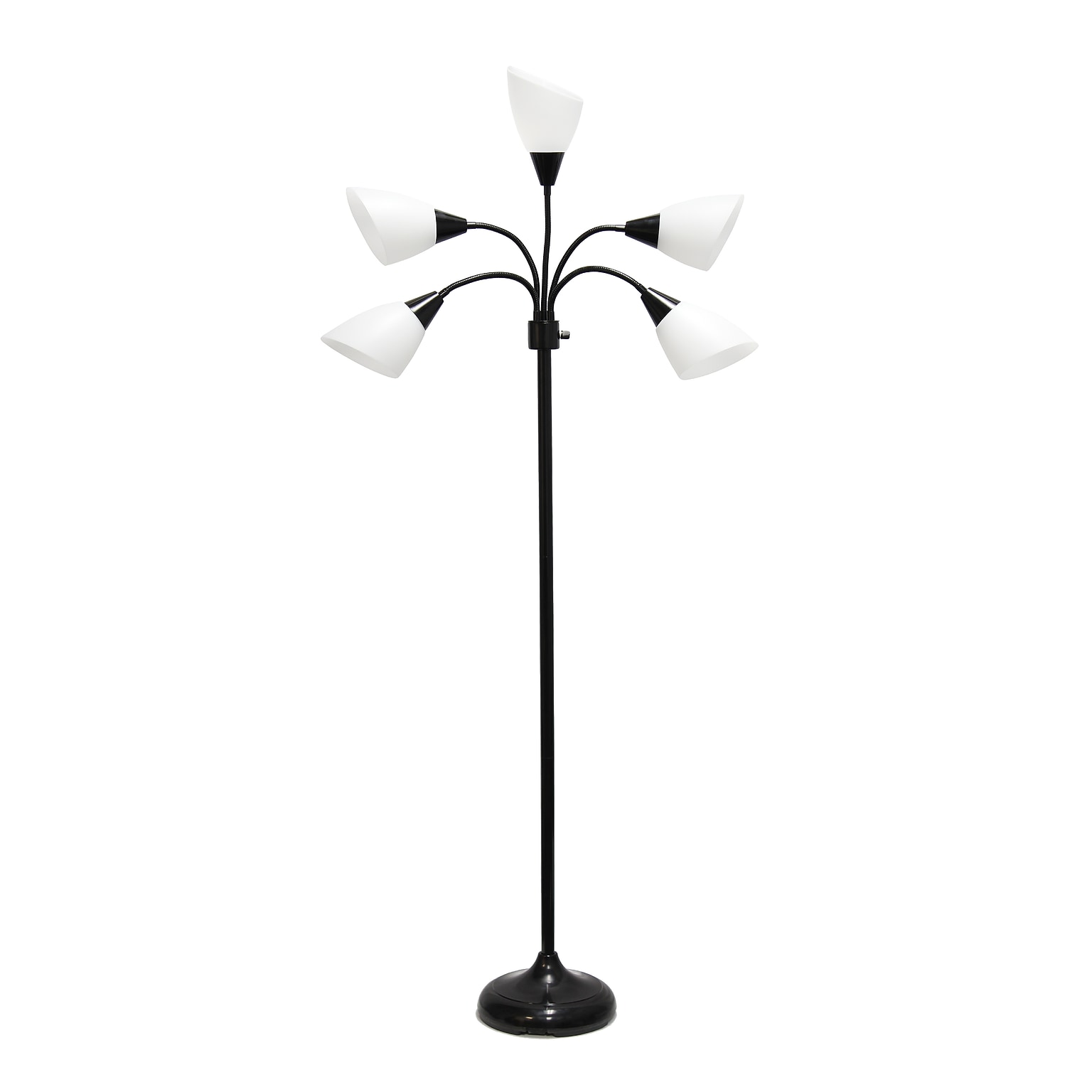 Simple Designs 67 Contemporary Multi Head Medusa 5 Light Adjustable Gooseneck Black Floor Lamp with White Shade (LF2006-BAW)