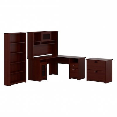 Bush Furniture Cabot 60"W L Shaped Computer Desk with Hutch, File Cabinet and Bookcase, Harvest Cherry (CAB010HVC)