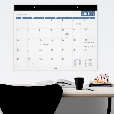 2025-2026 AT-A-GLANCE 21.75" x 17" Academic Monthly Desk Pad Calendar, White/Blue (SKLPAY-32-26)