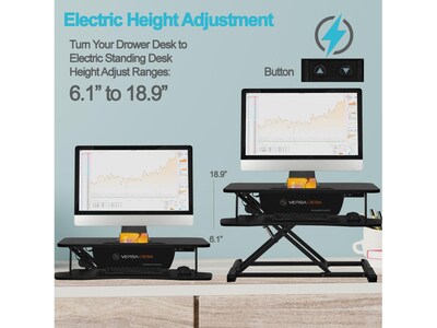 VersaDesk Power Riser 32"W Electric Adjustable Standing Desk Converter, Black (VDPR3124-BB)