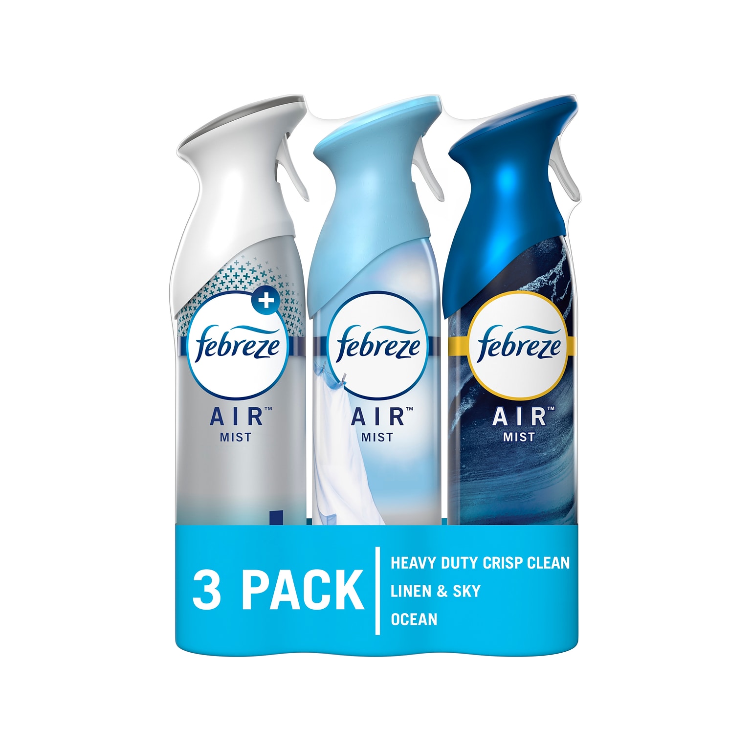 Febreze AIR Freshener Aerosols, Heavy-Duty Crisp Clean, Linen & Sky, Ocean Scents, 8.8 Oz., 3/Pack (10677)