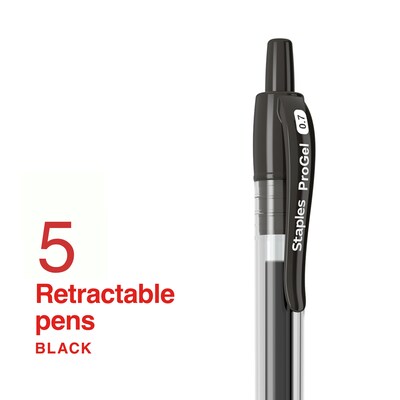 Staples ProGel™ Retractable Gel Pen, Fine Point, 0.7mm, Black Ink, 5/Pack (ST62098)