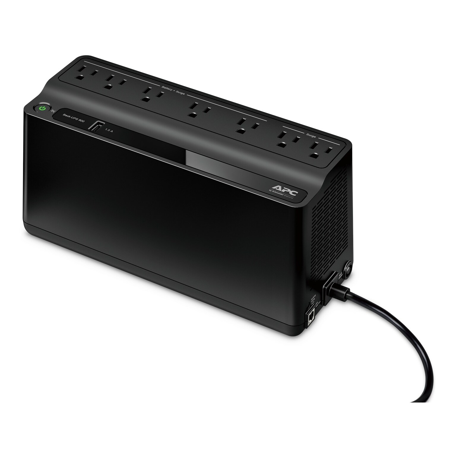 APC Back-UPS BE Series 600VA 7-Outlet Desktop Battery Backup & Surge Protector w/ USB, Black (BE600M1)