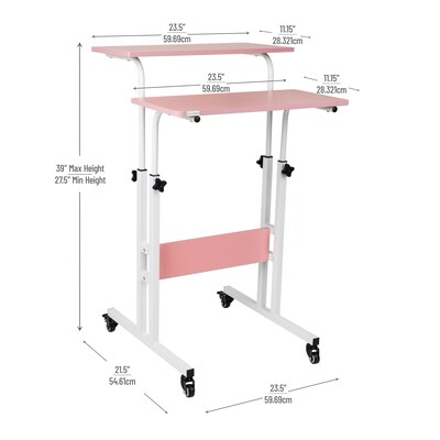 Mind Reader 22"W Portable Standing Desk Adjustable Height, Pink (SDROLL-PNK)