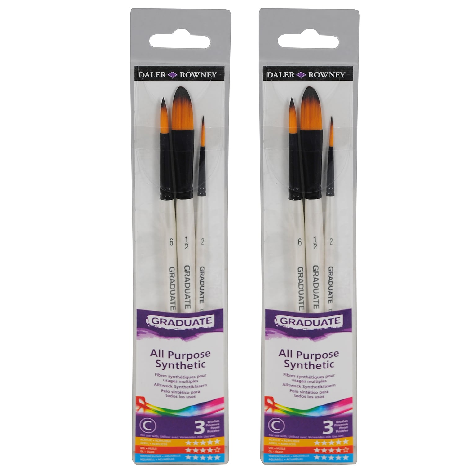 Daler-Rowney Graduate Synthetic Watercolor Brushes, 3/Set, 2 Sets/Bundle (DRWD212530009-2)