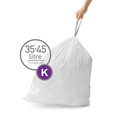 simplehuman Code K 9-12 Gallon Trash Bag, 6.5" x 8.9", Low Density, 1.2 mil, White, 240 Bags/Box (CW0260)