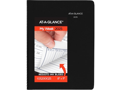 2025 AT-A-GLANCE DayMinder 8 x 11 Weekly Appointment Book, Faux Leather Cover, Black (G520-00-25)