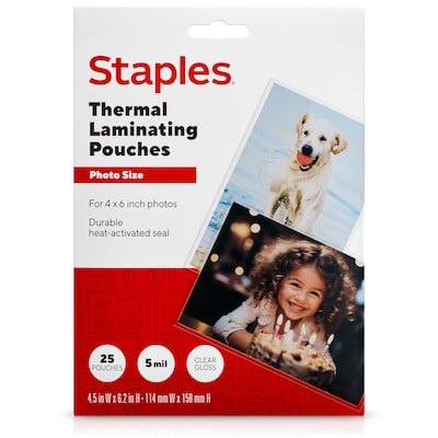 Staples Thermal Laminating Pouches, Photo, 5 Mil, 25/Pack (5201004/5201007)