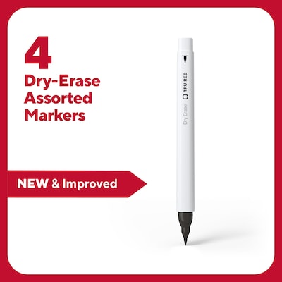 TRU RED™ Pen Dry Erase Markers, Ultra Fine Tip, Assorted, 4/Pack (TR61458/TR57422)
