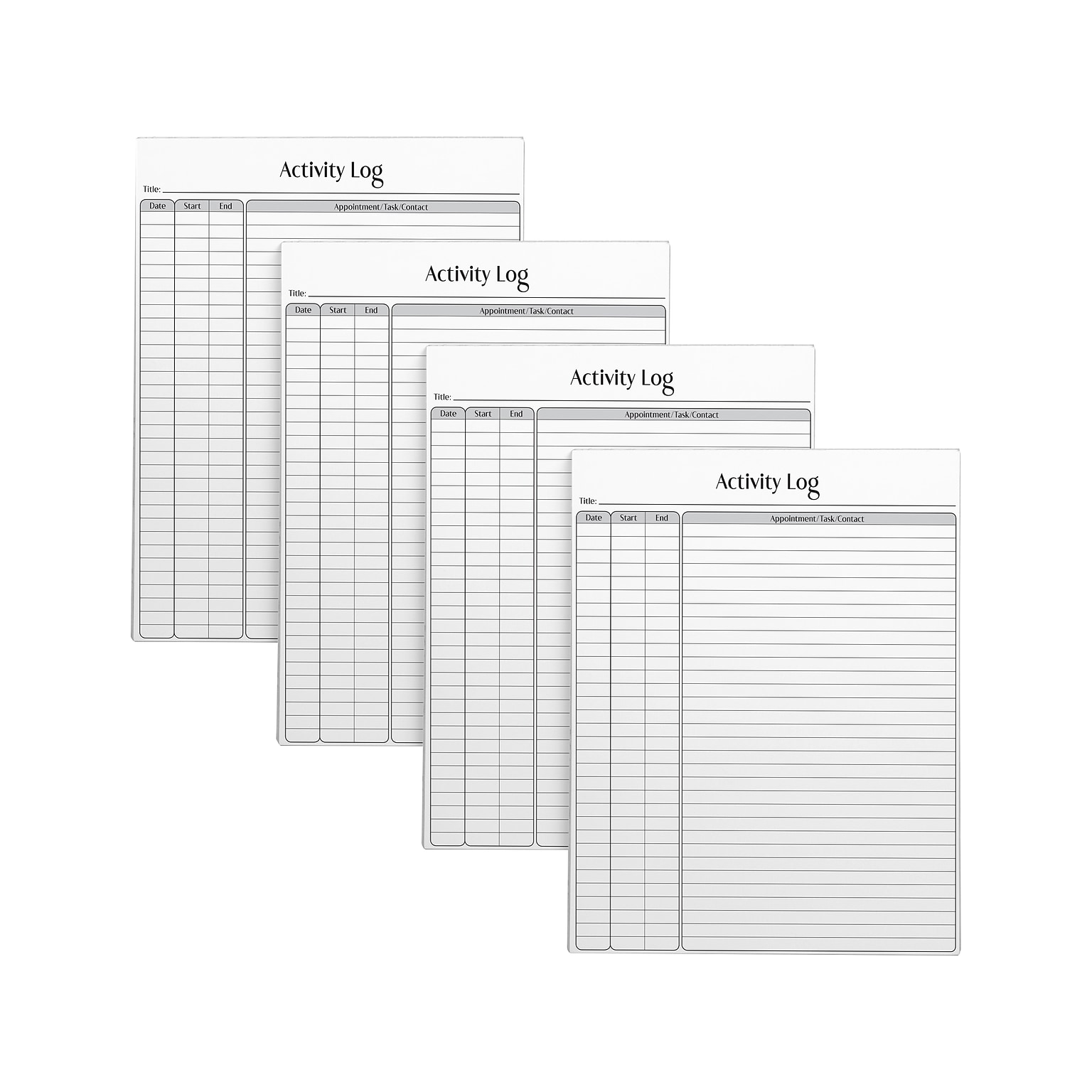 Better Office Activity Log Notepad, 8.5 x 11, Ruled, White, 50 Sheets/Pad, 4 Pads/Pack (25837-4PK)
