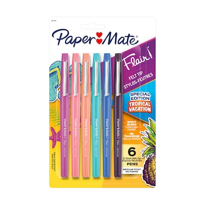 Paper Mate Flair Felt Pen, Medium Point, 0.7mm, Assorted Ink, 6 Pack (1927997)