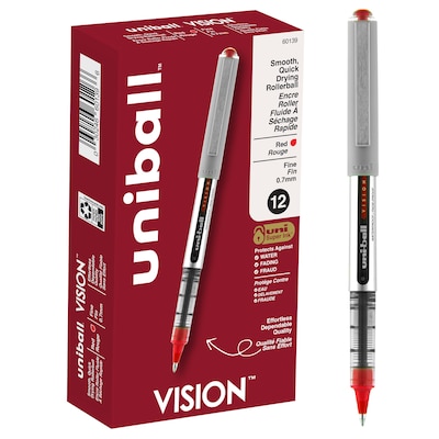 uni-ball Vision Rollerball Pens, Fine Point, 0.7mm, Red Ink (60139)