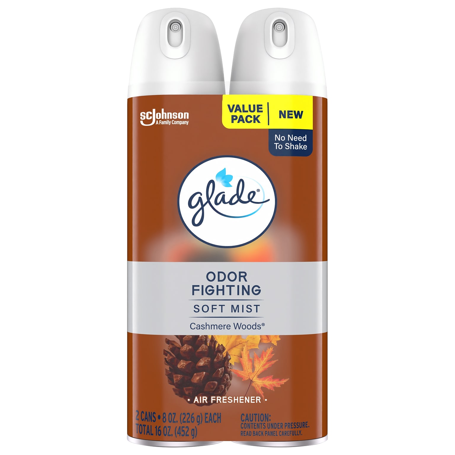 Glade Air Freshener Aerosol, Cashmere Woods Scent, 8 Oz., 2/Pack (377361)