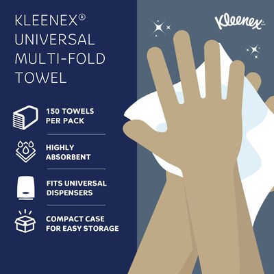 Kleenex Recycled Multifold Paper Towels, 1-ply, 150 Sheets/Pack, 8 Packs/Carton (02046)