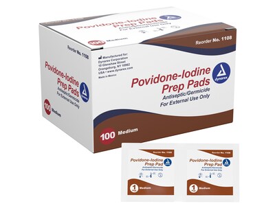 Dynarex 10% Povidone-Iodine Antiseptic Prep Pad, 100/Box, 5 Boxes/Pack (1108)