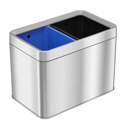 iTouchless 5.3 Gallon (20 Liter) Dual Compartment Open Top Trash Can & Recycle Bin, Silver