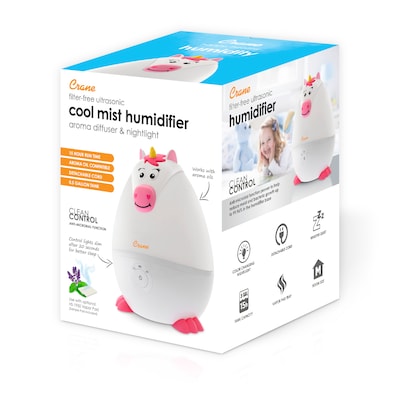 Crane Mini Unicorn Ultrasonic Cool Mist Tabletop Humidifier, 0.5-Gallon, White (EE-8257)