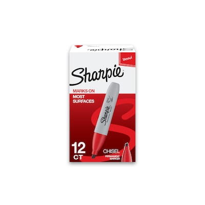 Sharpie Permanent Markers, Chisel Tip, Red, 12/Pack (38202)