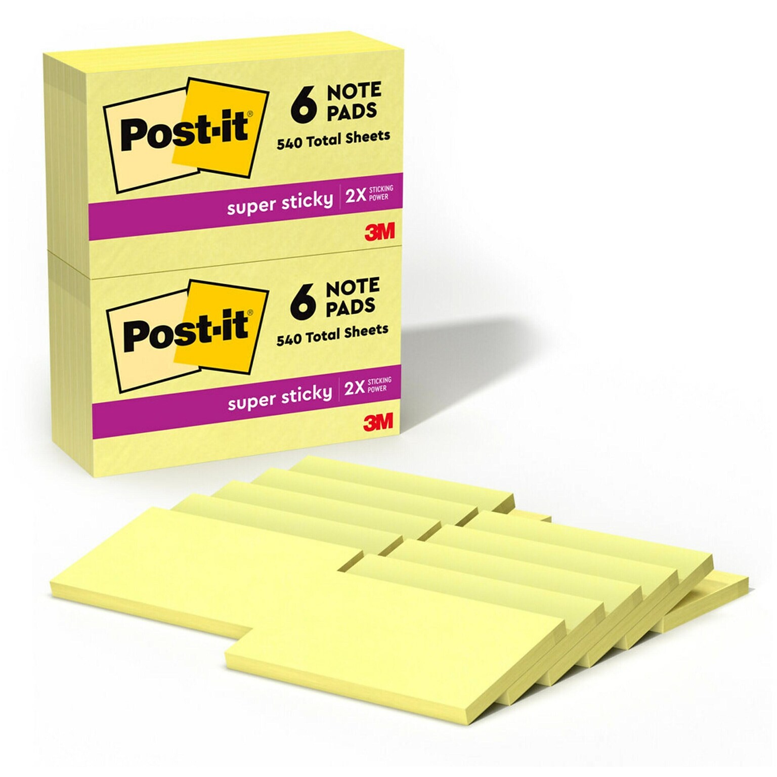 Post-it Super Sticky Notes, 3 x 5, Canary Collection, 90 Sheet/Pad, 12 Pads/Pack (65512SSCY)