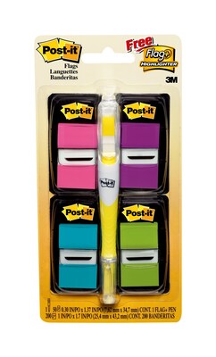 Post-it Flags Value Pack with Flag+Highlighter, 1 Wide, Assorted Colors, 200 Flags/Pack (680-PPBGVA