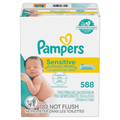 Pampers Baby Wipes Sensitive Perfume Free, 7X Refill Packs, 588/Carton  (75461) | Quill.com