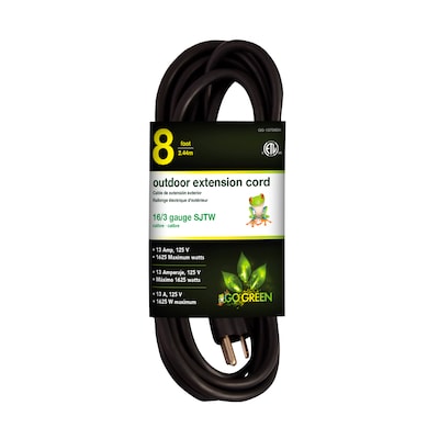 GoGreen Power 8 Indoor/Outdoor Extension Cord, 16 AWG, Black (GG-13708BK)