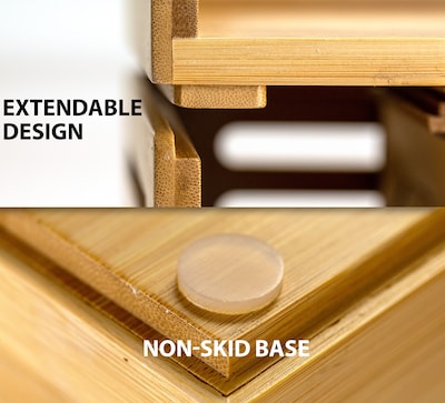 Officemate® Bamboo 2 Compartments Stackable Organizer with Drawer.  Natural Wood Grain Color.