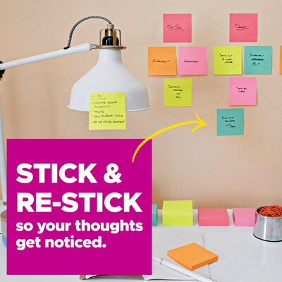 Post-it Super Sticky Notes, 3" x 3", Supernova Neons Collection, 90 Sheet/Pad, 5 Pads/Pack (654-5SSMIA)