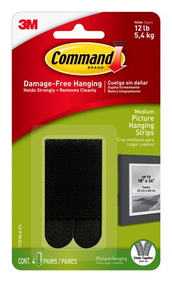 Command Medium Hanging Strips, 12 lb., Black, 4/Pack (17201BLK-ES)