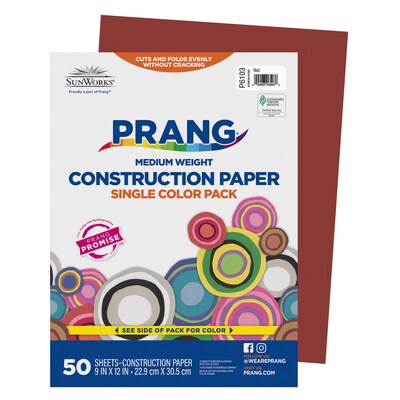 Prang 9 x 12 Construction Paper, Red, 50 Sheets/Pack (P6103-0001)