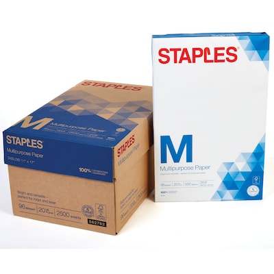 Staples 11 x 17 Multipurpose Paper, 20 lbs., 96 Brightness, 500/Ream, 5 Reams/Carton (05032)